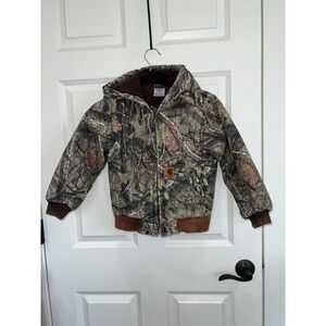 Carhartt Boys Mossy Oak Camo Hooded Duck Canvas Quilted Lined Jacket Size XS 6